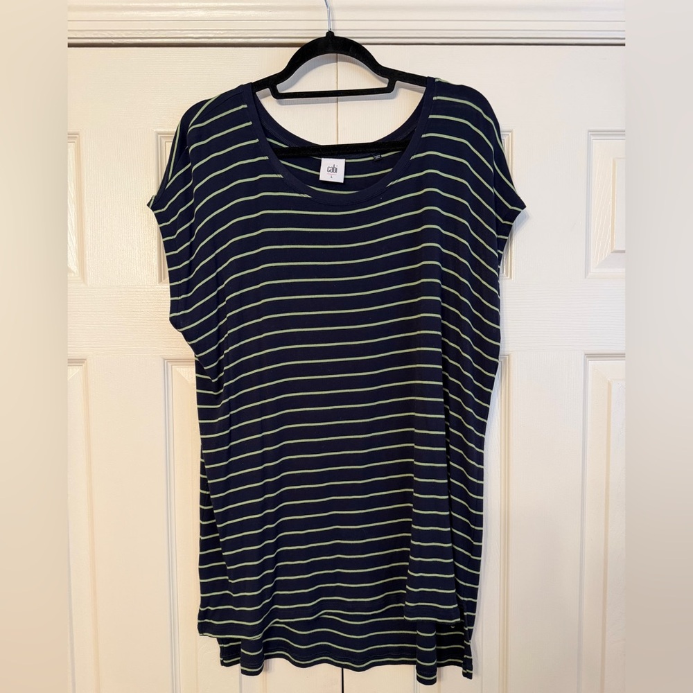 CAbi navy/green stripe shirt, women’s large, great condition.
